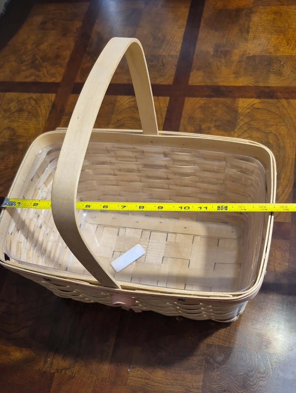 Longaberger Natural Wood Basket with Pink Trim and Ribbon